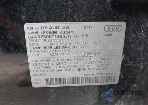 2018 Audi Q5 2.0T Premium/2.0T Tech Premium z USA, uszkodzony, nr VIN WA1ANAFY9J2003942